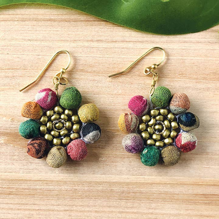 Kantha Sunflower Earrings for wholesale by WorldFinds