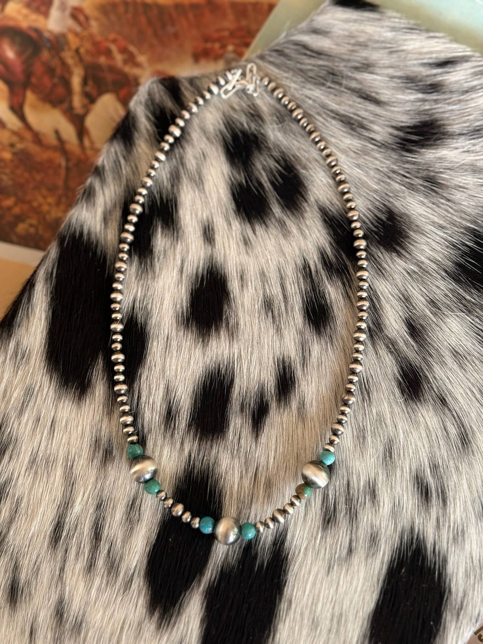 Z Bars Jewelry - Wholesale Beaded/Pearl Necklace - #064 10mm Sterling Silver with Turquoise Beads