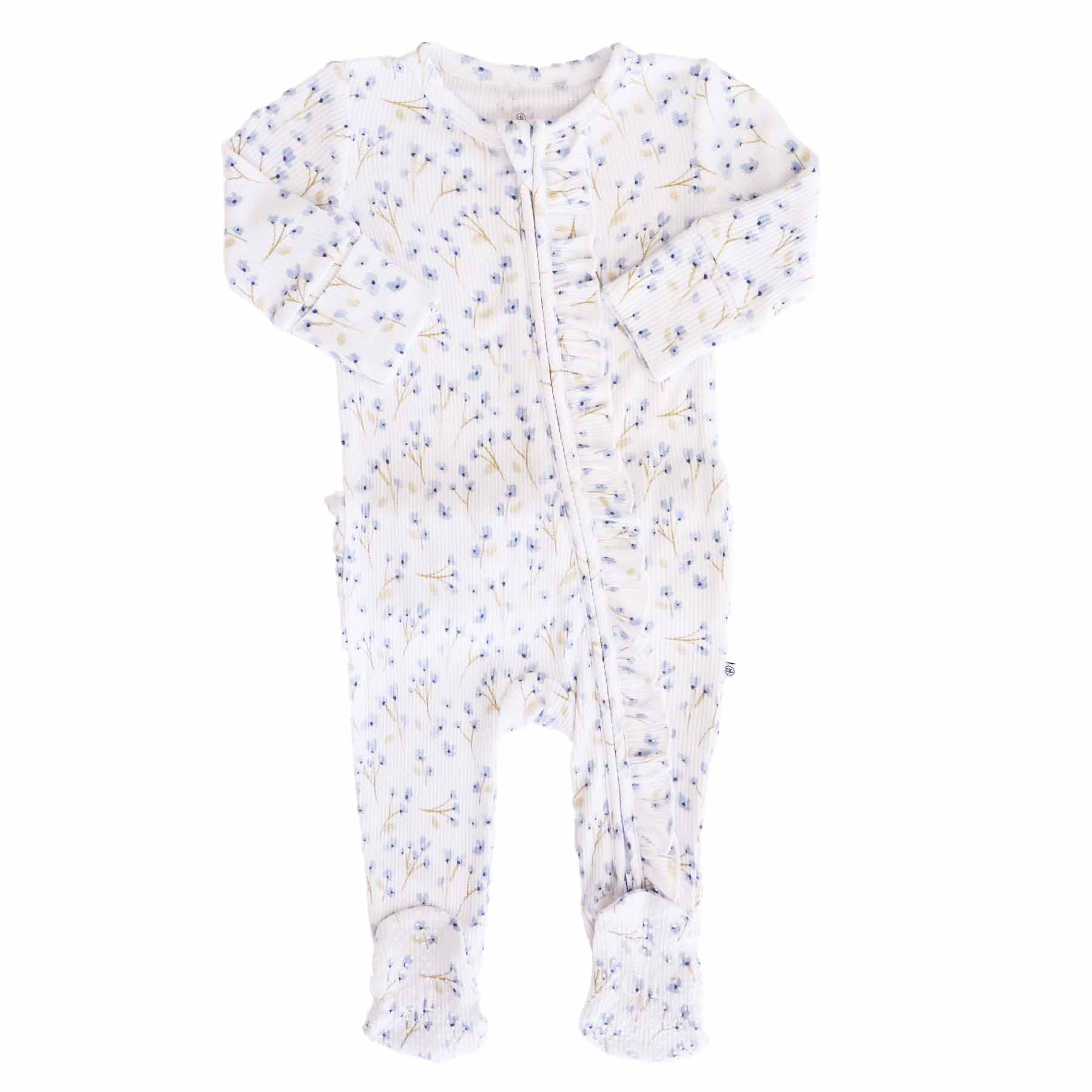 Caden Lane - Wholesale Jumpsuit - Baby - Blake's Blooms Bamboo Waffle Zipper Ruffle Footie1