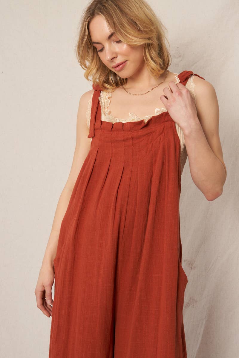 En Crème - Wholesale Jumpsuit - Women's - Ruched Neck Shoulder Tie Loose Fit Jumpsuit19