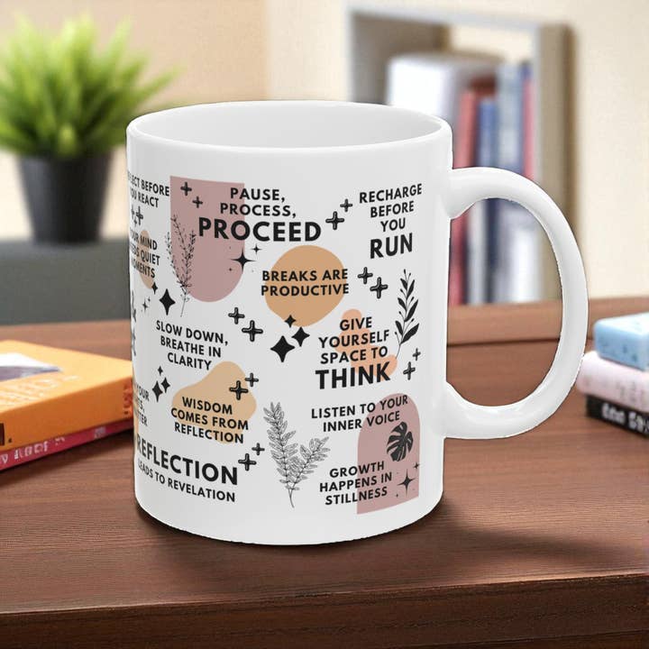 EMESLY - Wholesale Coffee Mug - Pause and Reflect Motivational Ceramic Coffee Mug; 11oz/15oz1