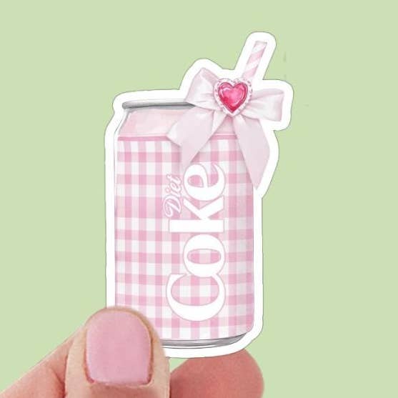 Autocollant en vinyle rose à carreaux Coquette Diet Cola | Autocollant Soda | Autocollant girly | Autocollant Kindle | Autocollants littéraires | Autocollants tendance | Preppy pour la vente par Limes & Lilly