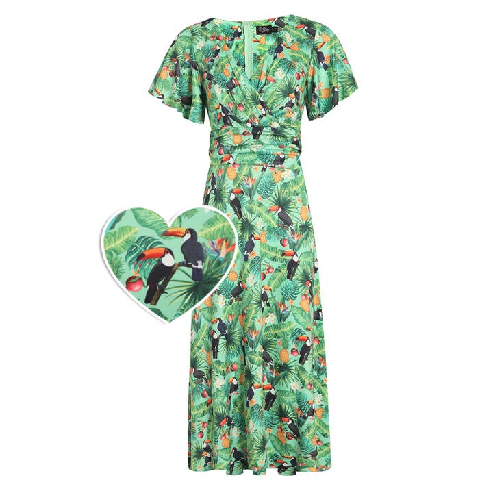 Dolly & Dotty - Wholesale Dress - Women's - Donna Petal Sleeves Summer Dress in Tropical Green Toucan1