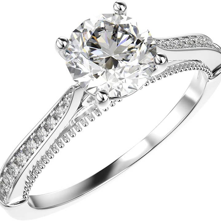 digsell – wholesale Förlovningsring – YOSZO 1,0 karat moissanit retro snidade blommor ring platinpläterad sterlingsilver rundskuren solitärring Förlovningslöfte Bröllop Evighetsband för kvinnor
