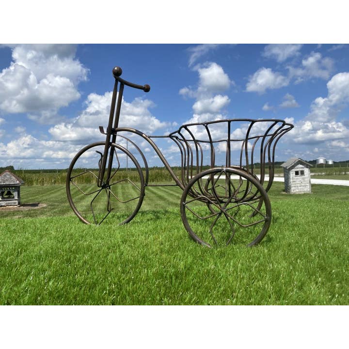 Garden Iron And More - Wholesale Outdoor Ornament/Decor - Trike with Big Basket Flower Pot Holder Decorative Trike