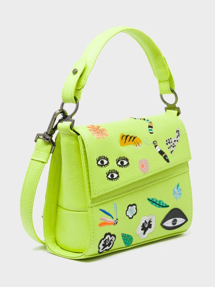 Anastasio Micro Crossbody Handbag Sharp Green Leather - Floralia Embroidery for wholesale by Min & Mon