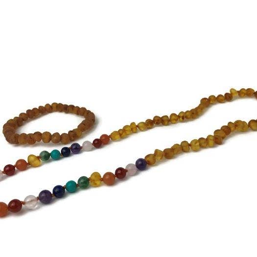 Half Baltic Amber Necklace 17 19 Rainbow Honey Amber Pink Quartz Red Agate for wholesale by Baltic Essentials