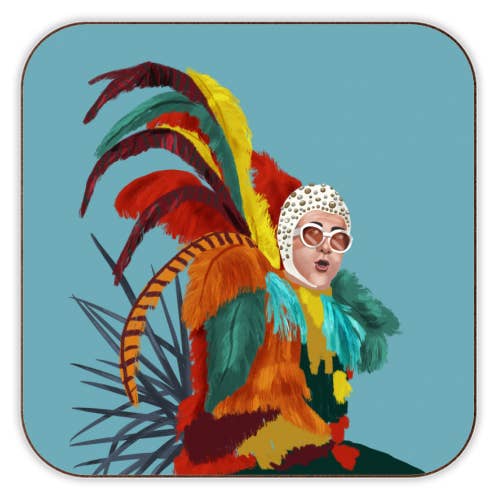 Coasters 'Colourful Feathery Elton John' for wholesale by ART WOW