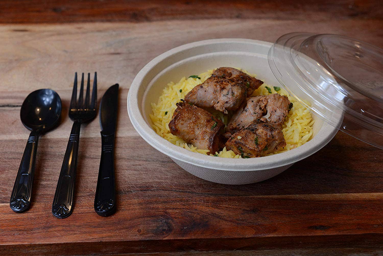 EcoQuality - Wholesale Table Spoon (Cutlery) - Disposable Plastic Heavy Weight Spoons Black/White Unwrapped6