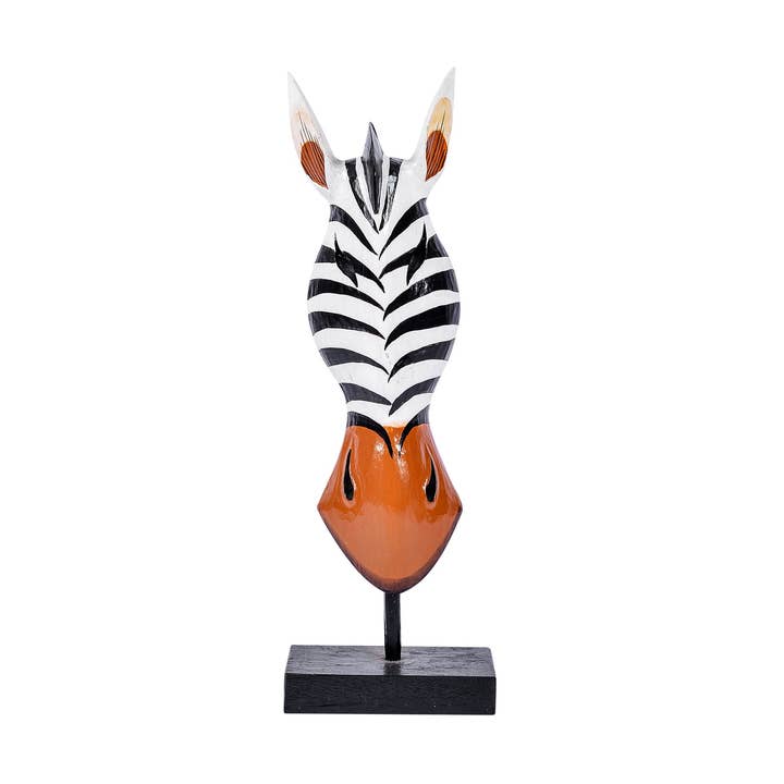 TRÆ UDSKÅRET ZEBRA MASKE STATIV for engroshandel hos Good Karma World