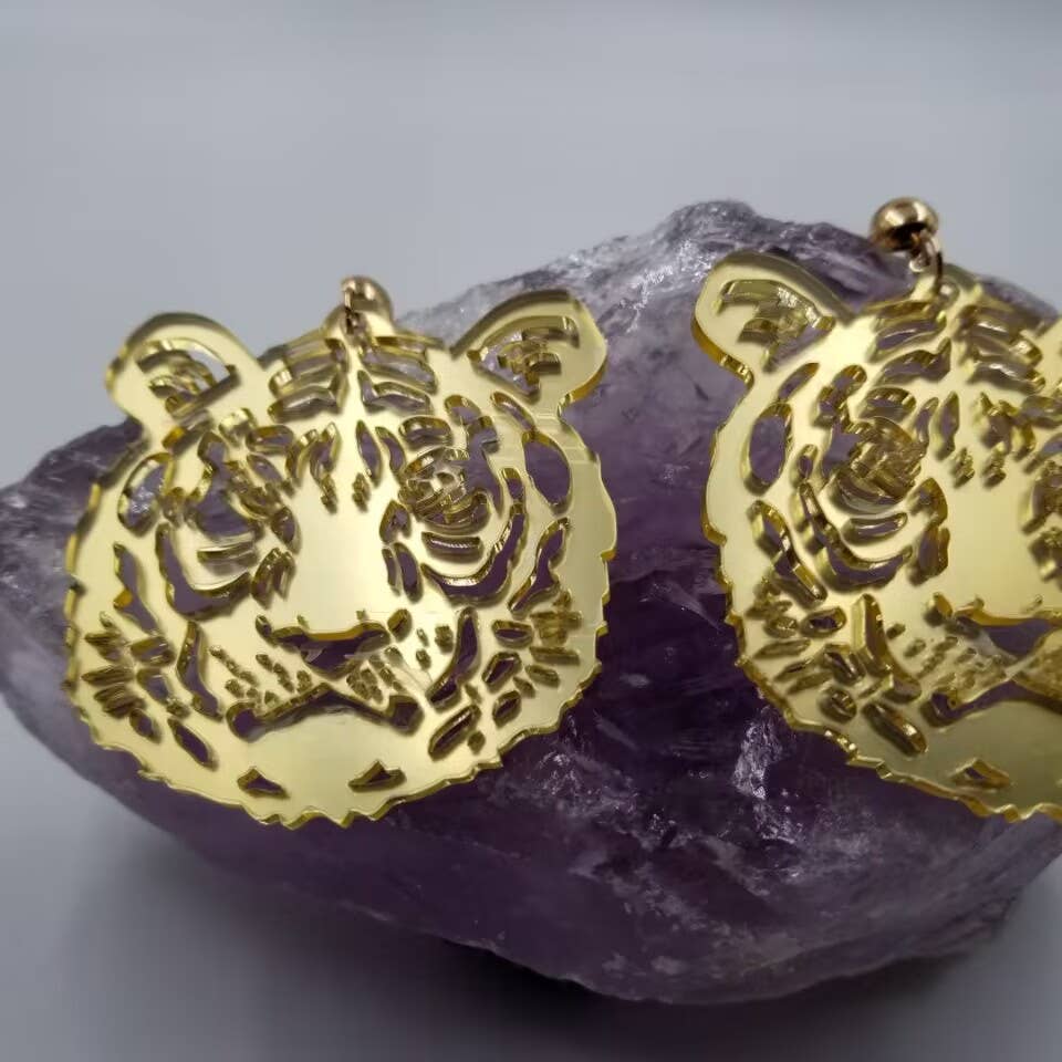 magnolia jewelry - Wholesale Dangle Earrings - Gold Mirror Acrylic Tiger Dangle Earrings2