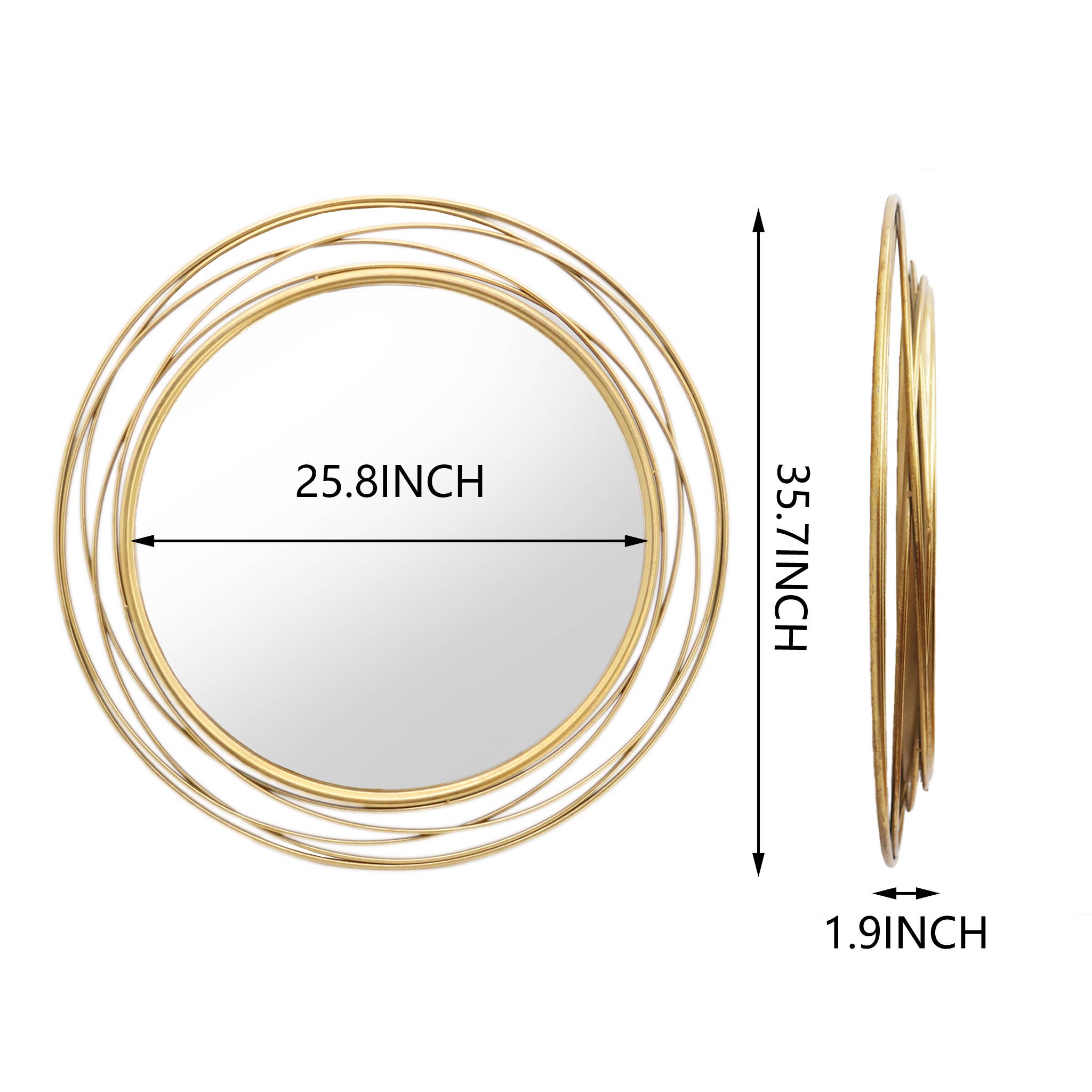 Paris Loft Inc - Vendita all'ingrosso Specchi da parete - PARISLOFT Specchio circolare dorato da 35,7" con cornice in filo metallico8