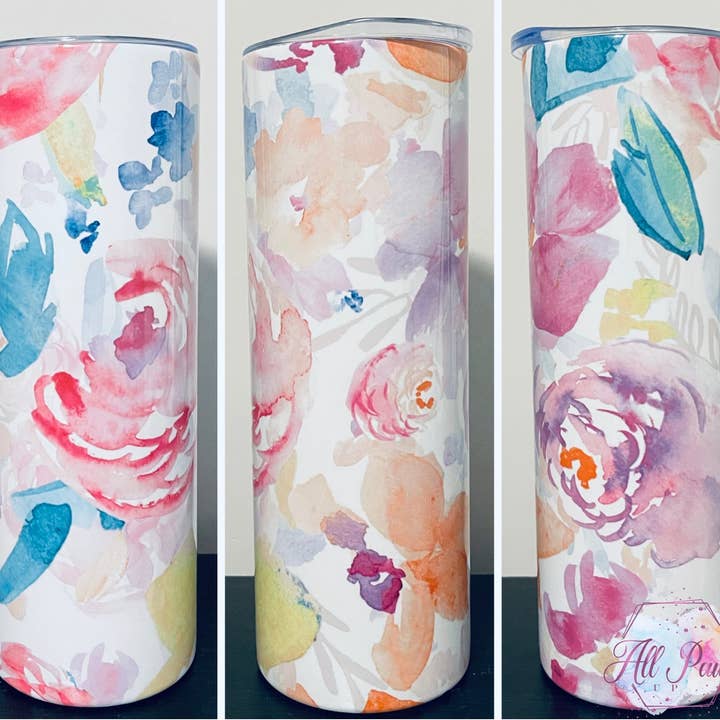 White Floral Tumbler for wholesale by Desert Moons