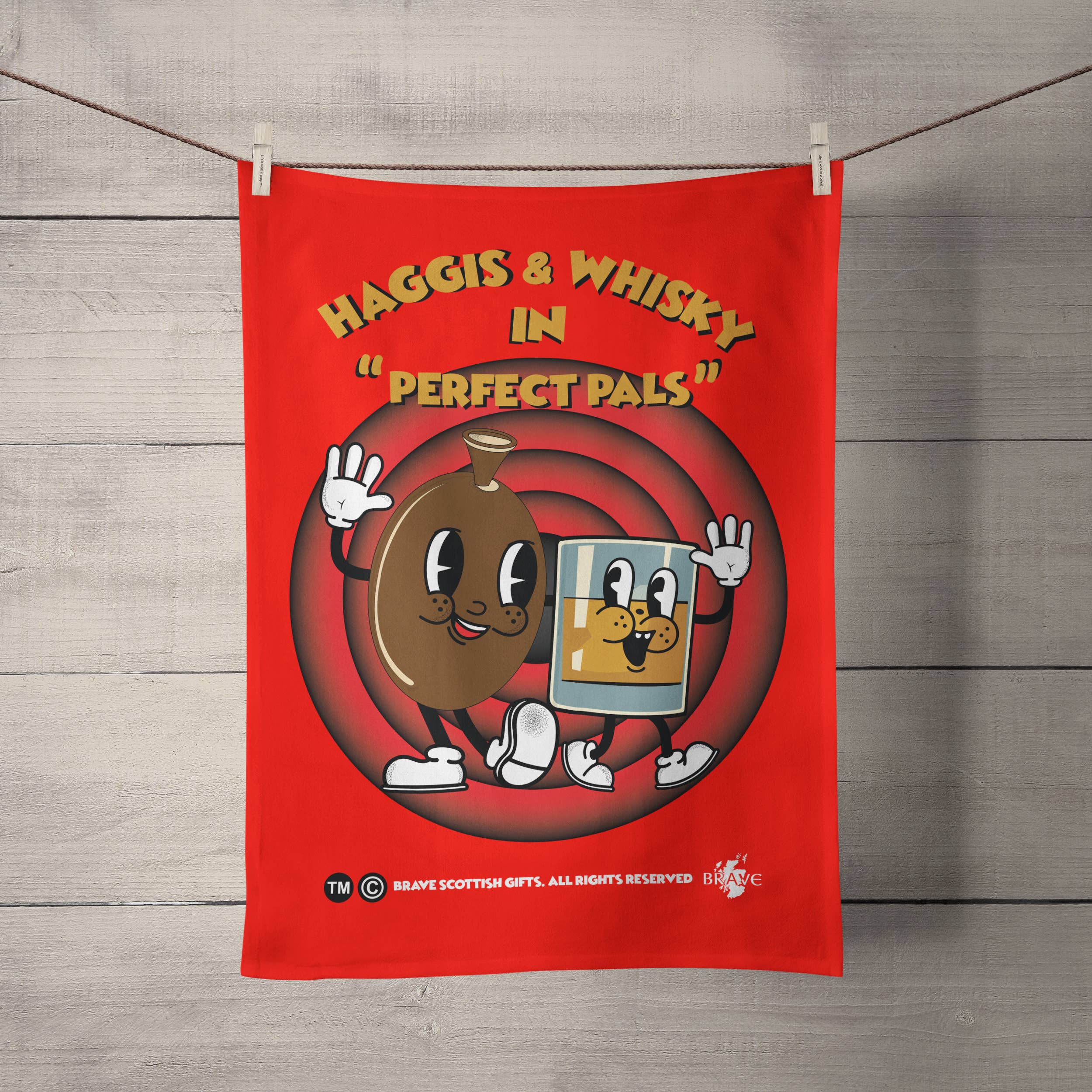Brave Scottish Gifts – Großhandel Geschirrtücher – Haggis & Whisky Geschirrtuch