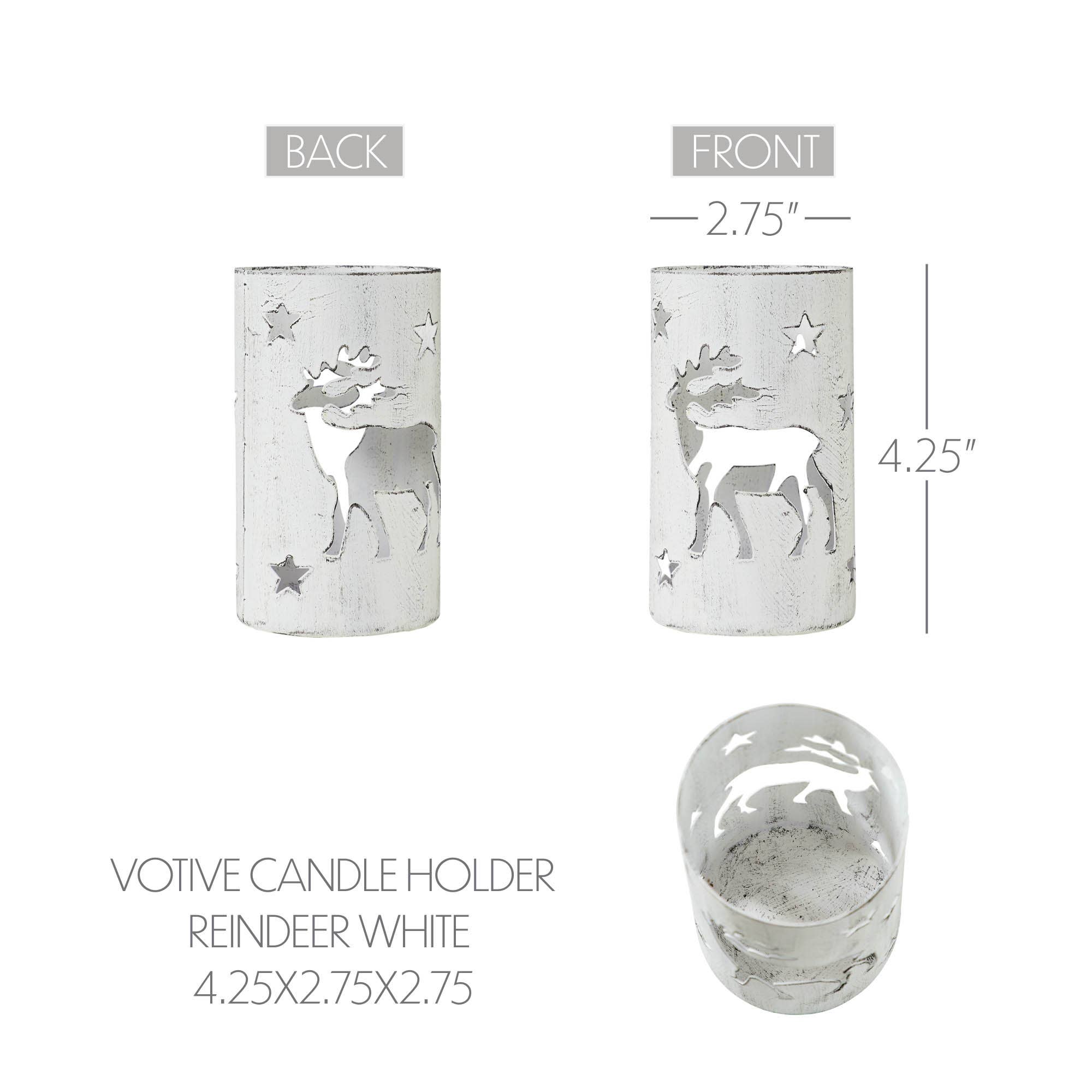 VHC Brands - Wholesale Candle Holder - Winter Walk Distressed White Metal Candle Holder 4.25x2.75x2.754