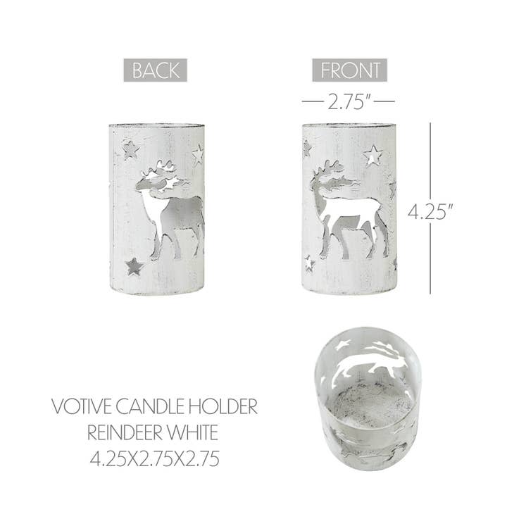 VHC Brands - Wholesale Candle Holder - Winter Walk Distressed White Metal Candle Holder 4.25x2.75x2.754
