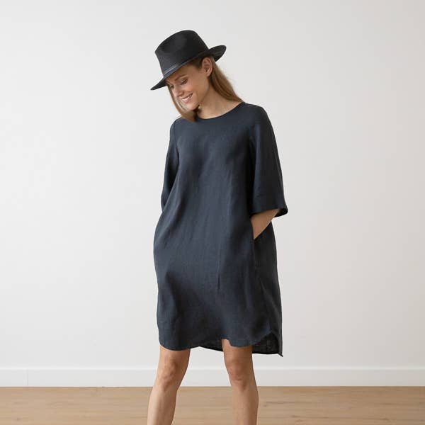 Linen Dress Anthracite Luisa for wholesale by LinenMe