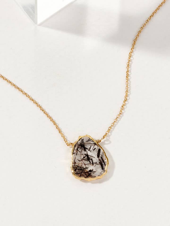 Earth, Wind and Fire Necklace Gold- Tourmalinated Quartz for wholesale by Luna Norte