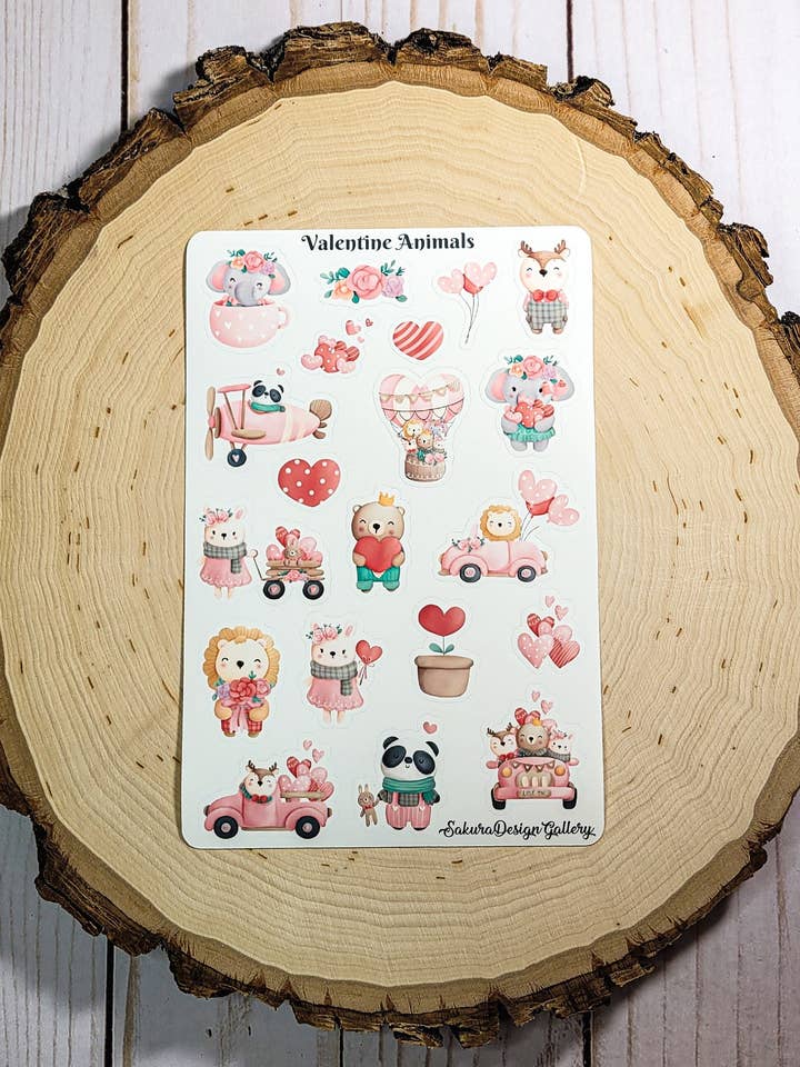 Hoja de Pegatinas de Animales de San Valentín – Pegatinas Lindas para Planificadores para venta al por mayor de Sakura Design Gallery