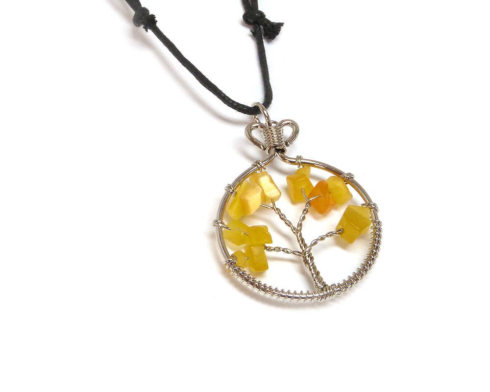Pichincha - Wholesale Pendant/Charm Necklace - Round Chip Stone Tree of Life Wire Wrapped Pendant Necklace12