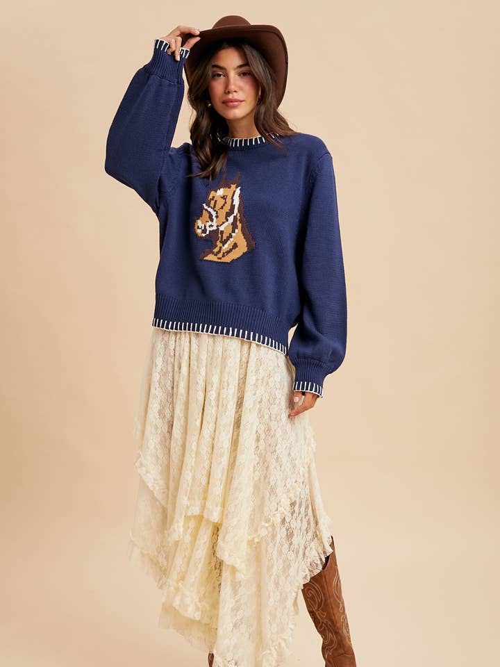 HORSE MOTIF KNITTED SWEATER for wholesale by In Loom