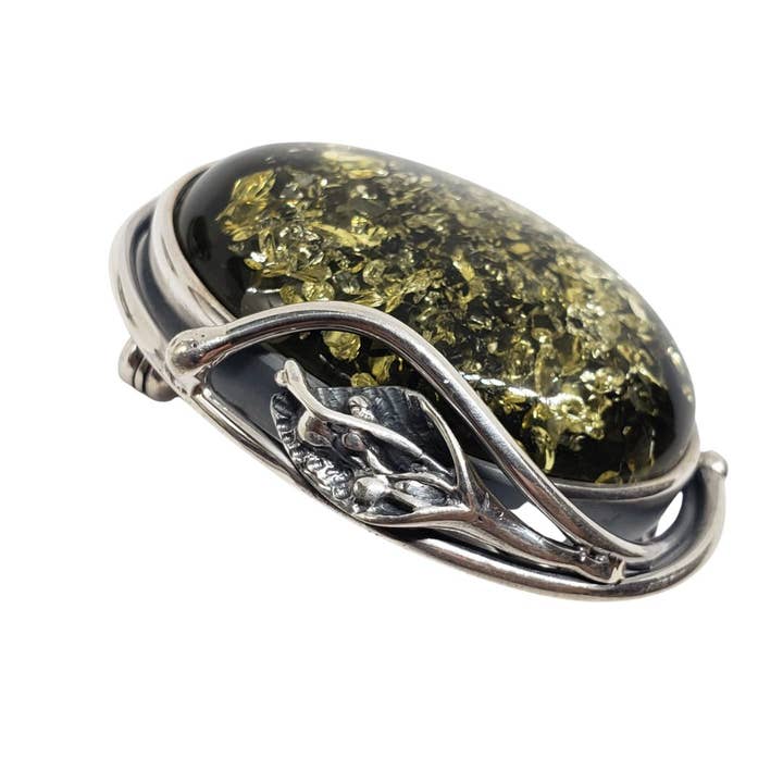 Spilla/ciondolo in argento Sterling ambrato verde per la vendita all'ingrosso da parte di Amberman