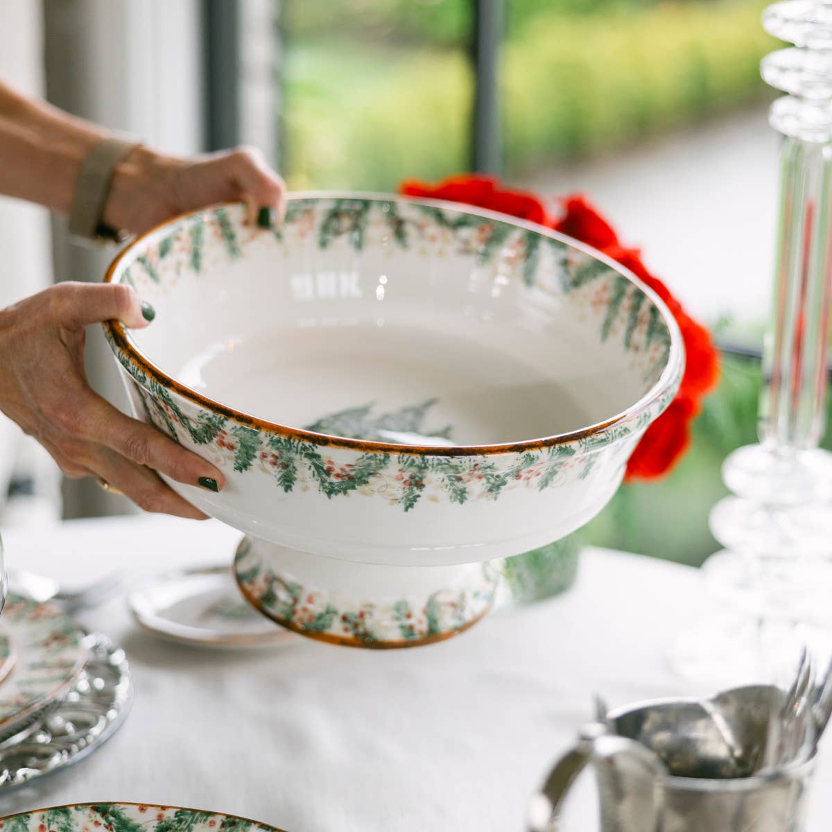 Arte Italica & Crown Linen Designs – Tigela de servir por atacado – Natale Taça de Servir Pé - Natal5