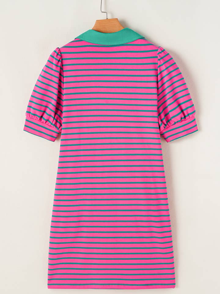 As shown Stripe Collared Puff Sleeve T Shirt Dress | S-XL & 1X-4X for wholesale on Faire