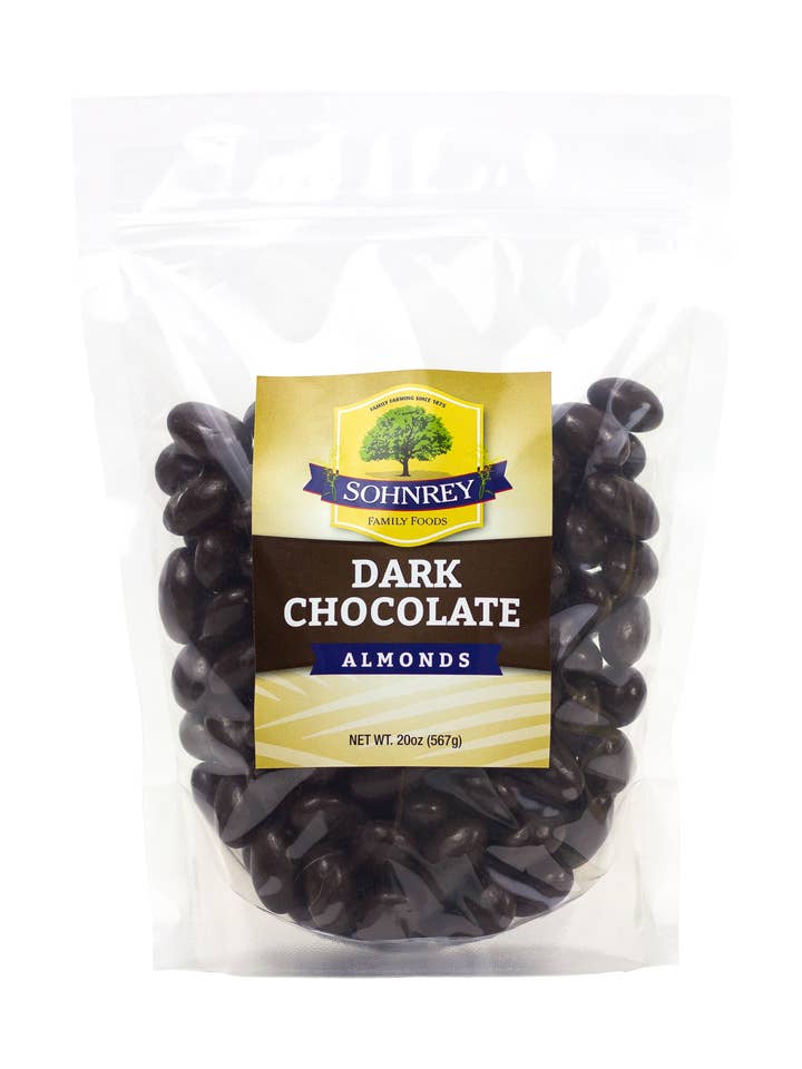 Dark Chocolate Almonds 20 oz for wholesale by Sohnrey Family Foods LLC