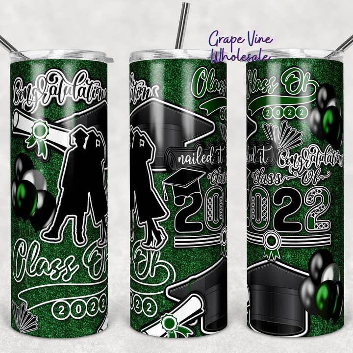 Class Of 2022 Deep Green Glitter Burst 20oz Tumbler for wholesale by GrapeVineWholesale