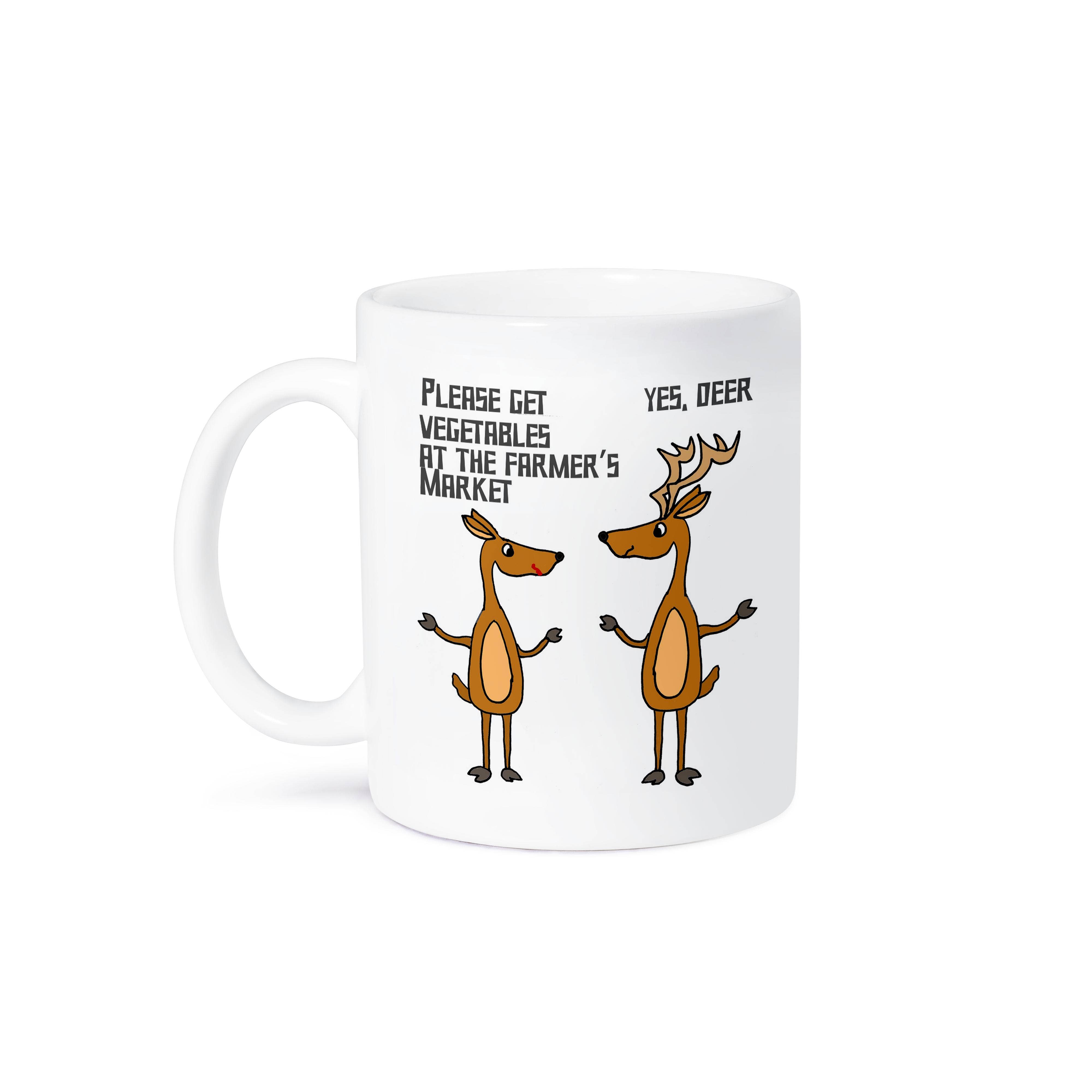 3dRose – wholesale Kaffekoppar – 3dRose, Rolig Söt Hind ber Buck Hjort att hämta Grönsaker Ja Kära Ordvits Tecknad, Mugg8