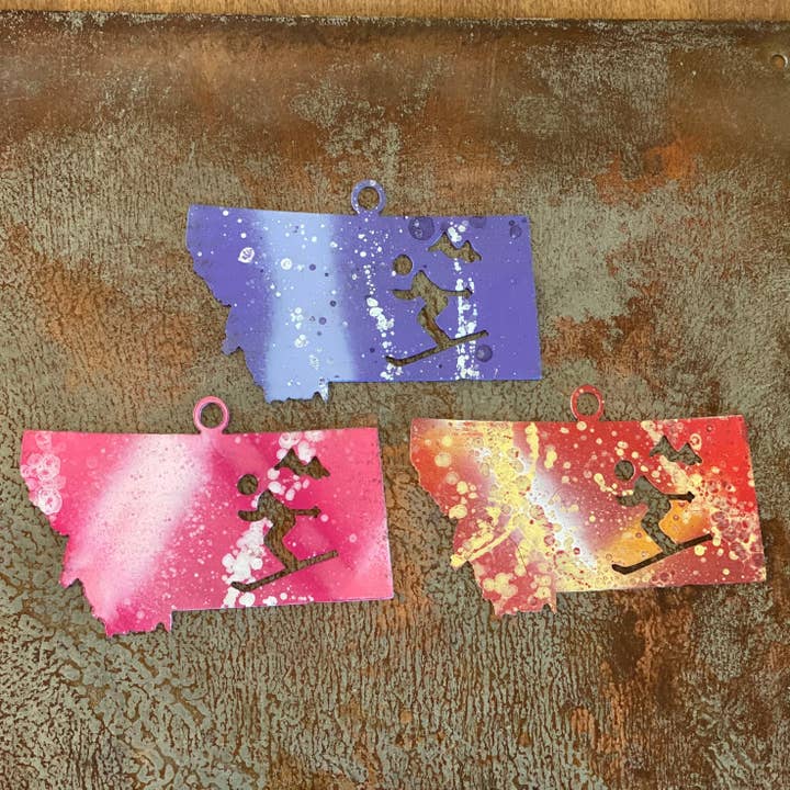 State Skier Ornament for wholesale by Cut-n-rust LLC