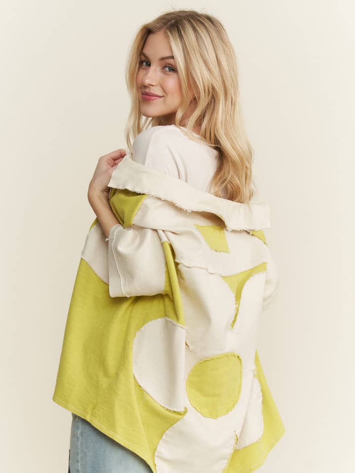 J.Her - Vendita all'ingrosso Giacca a camicia - Donna - Shacket con toppa sul retro a fiori lavato minerale HT646614