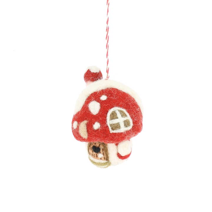 Toadstool House Hanging Decoration for wholesale by Fiona Walker England