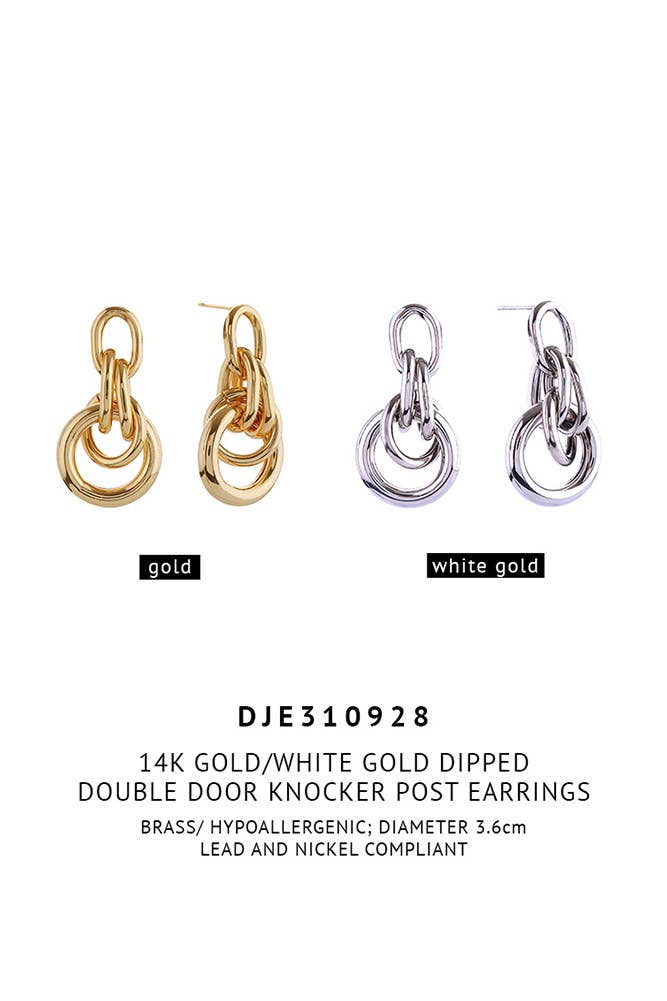 Hana - Wholesale Dangle Earrings - 14K Double Door Knocker Post Earrings2