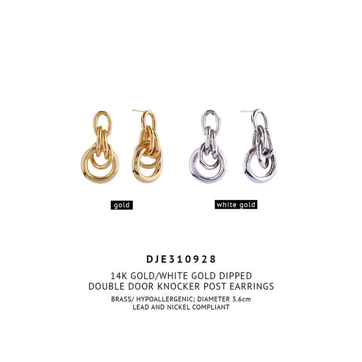 Hana - Wholesale Dangle Earrings - 14K Double Door Knocker Post Earrings2