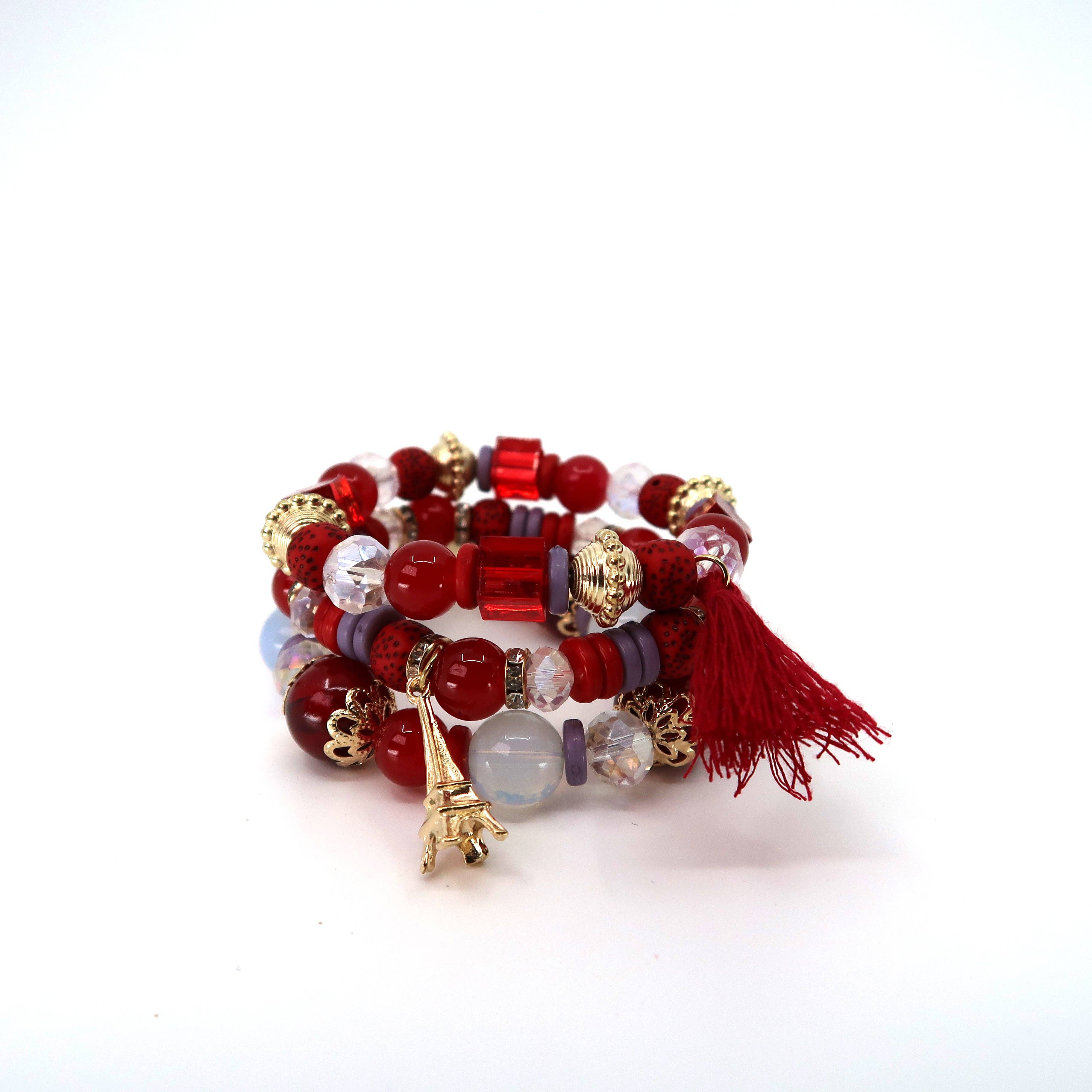 ASSORTED Eiffel Tower Charm Ball Bracelet BR2521-45. (12PC) for wholesale on Faire2