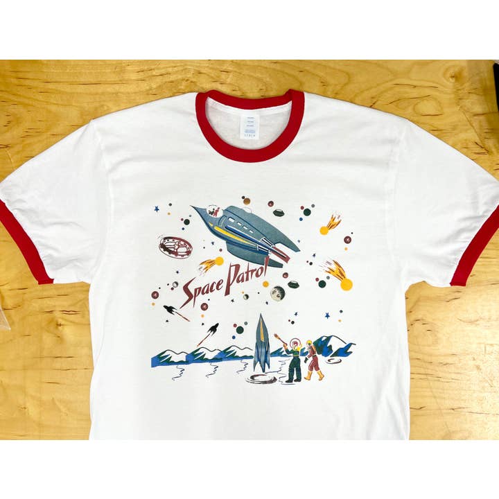 Astro Bettie - Wholesale Screen Printed T-Shirt - Women's - Space Patrol Red and White Ringer T-Shirt