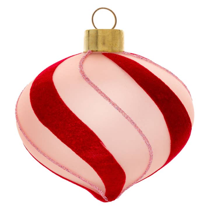 Felted Candy Stripe Drop Glass Ornament for wholesale by Karma