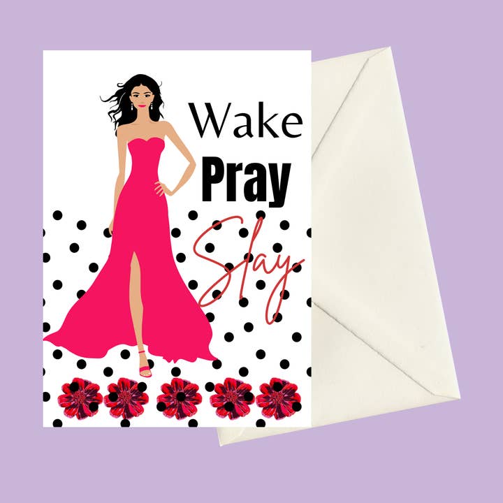 Wake Pray Slay lykønskningskort for engroshandel hos Betty J
