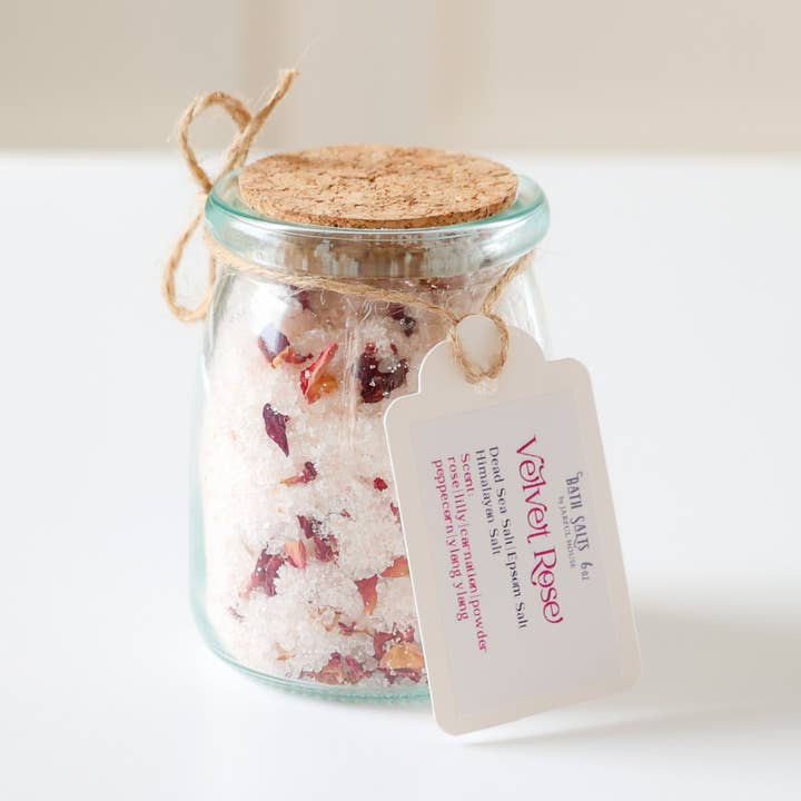 Bath Salts Velvet Rose - Luxury 6 oz Spa Soak w Rose Petals for wholesale by Jarful House