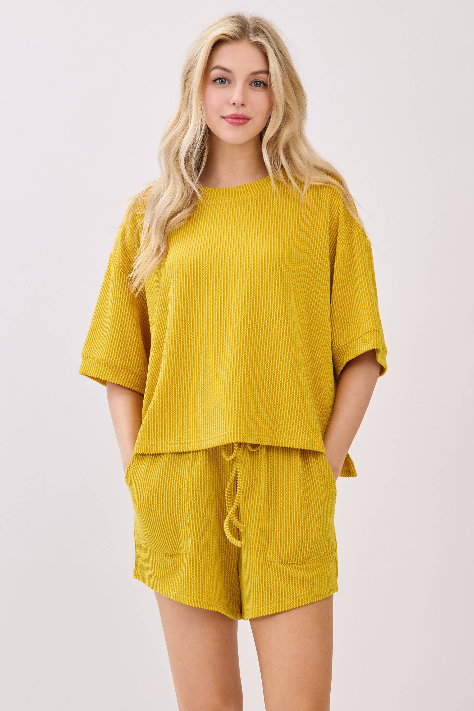 Sewn and Seen - Wholesale Lounge Set - Women's - RIBBED ROUND NECK TOP AND SHORTS SET49