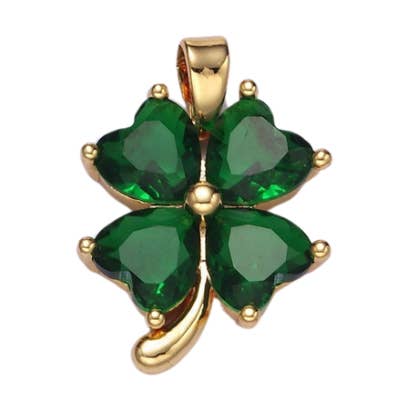 Lucky Four-Leaf Clover Charm – Green CZ with 14K Gold Filled Brass for wholesale by Adorn by Alexandra Riley