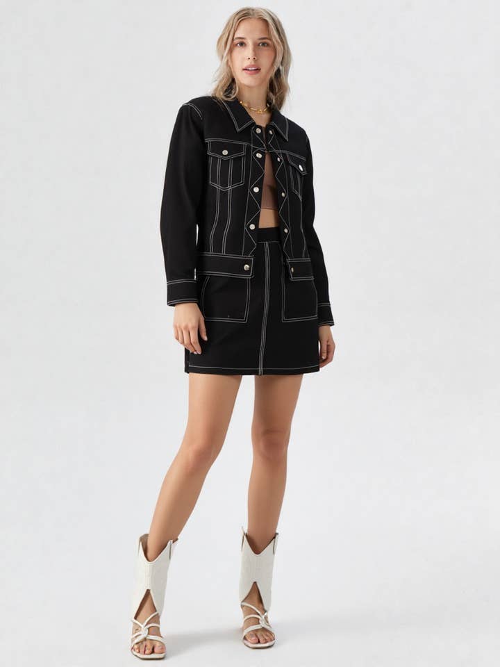 VERY J - Wholesale Skirt - Women's - VE60070BOT-Contrast Color Stitch Mini Skirt13