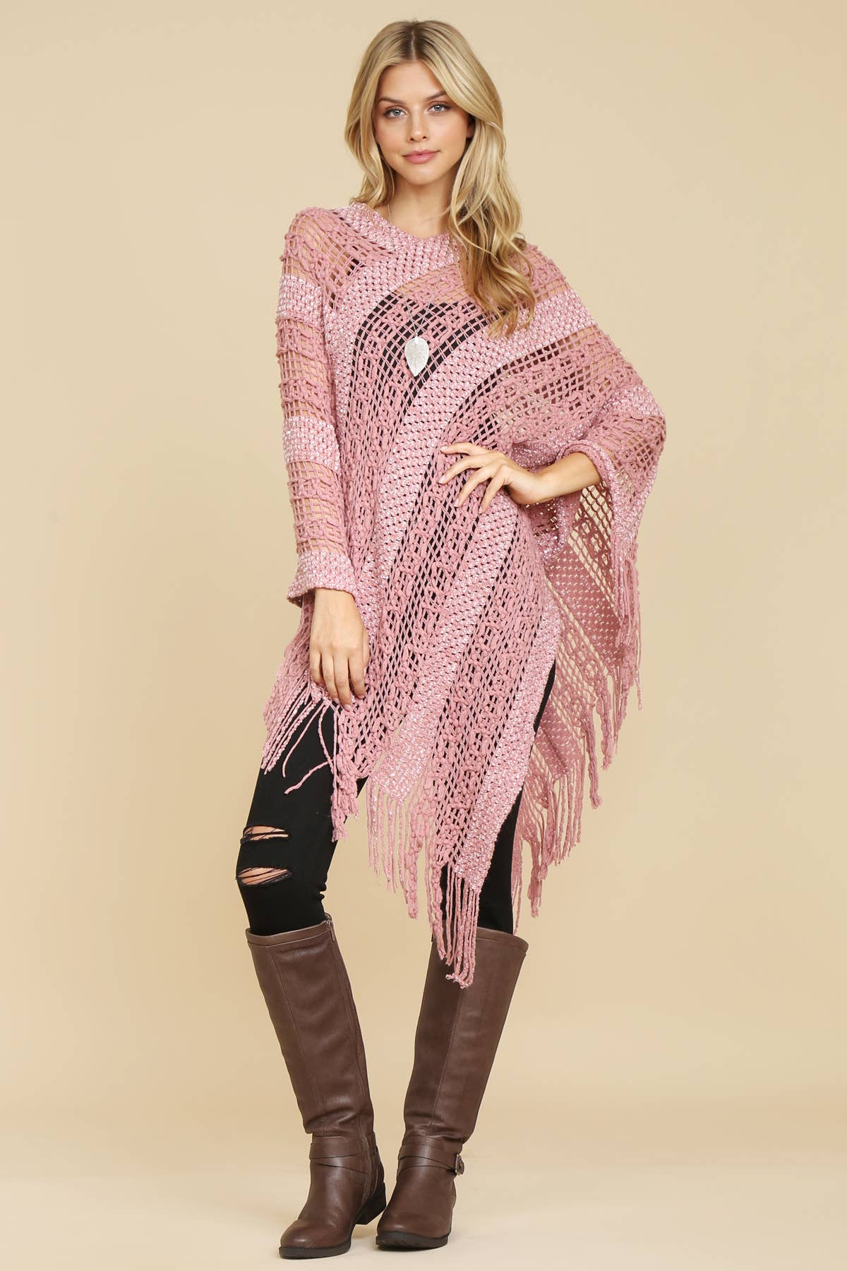 MYS Wholesale Inc - Wholesale Poncho - Women's - Crochet Native Pattern Breezy Poncho27
