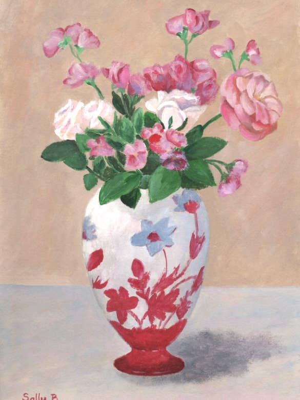 Blommor konsttryck blommor bukett impressionistisk stil i rött för wholesale av Sally B