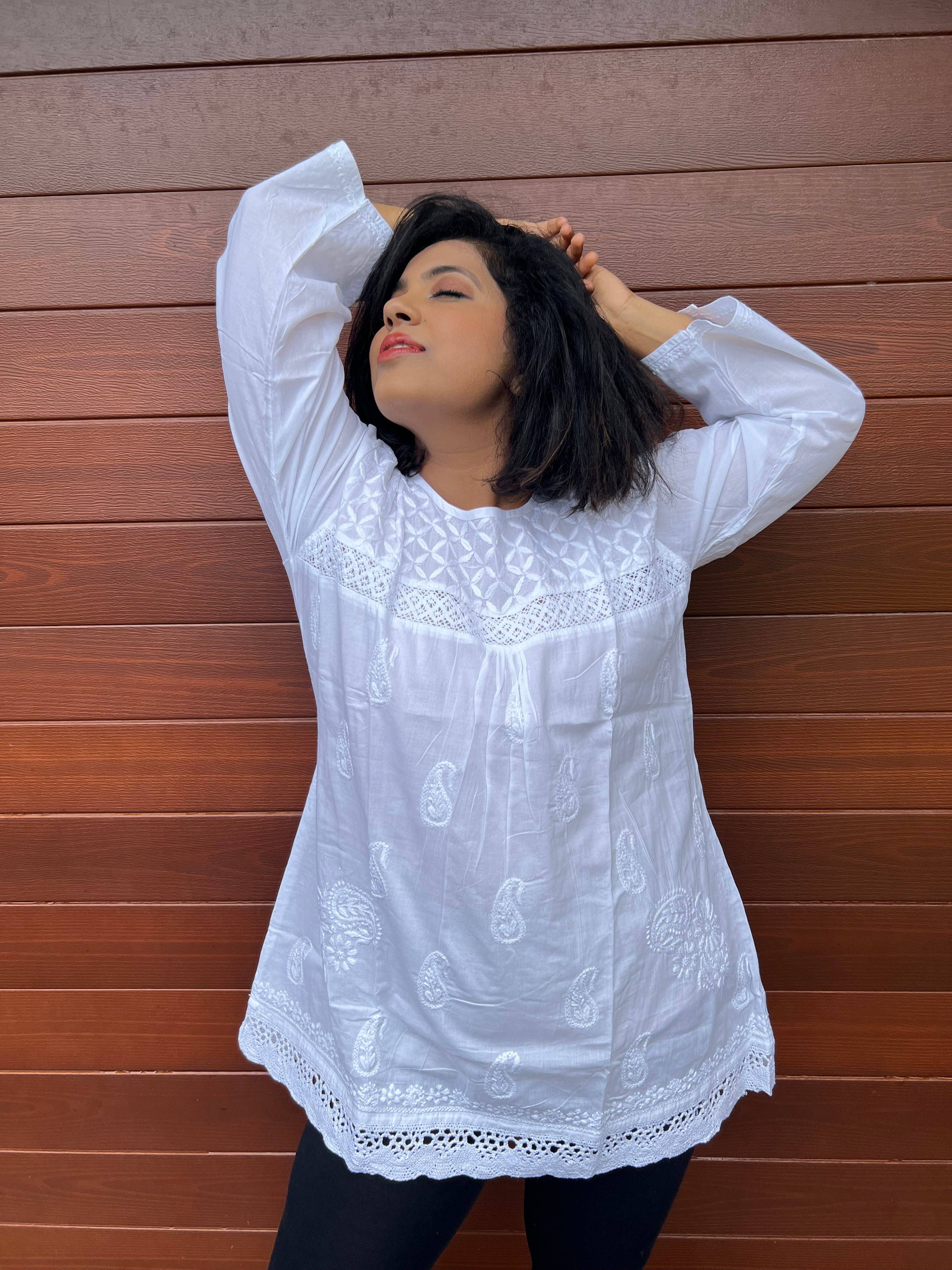 EeshaBoutique Australia - Wholesale Blouse – Women’s - White Short Embroidered Shirt