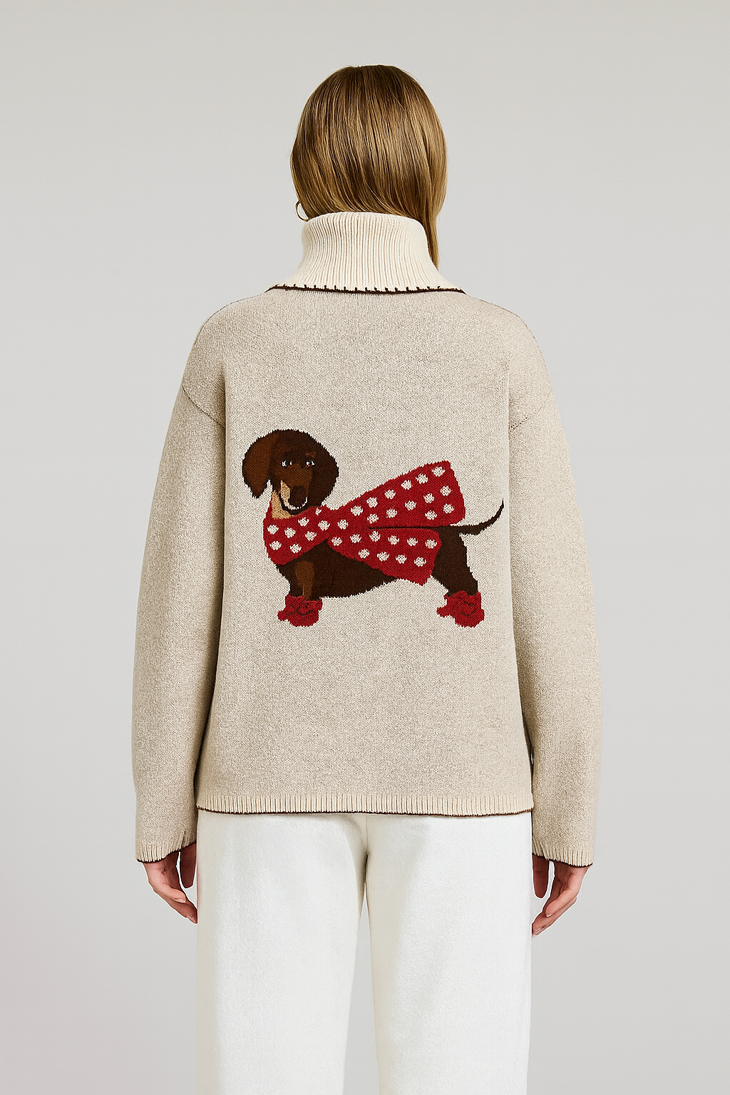 FLAT WHITE - Wholesale Cardigan - Women's - Flat White Dachshun Sweater Cardigan with Whipstitch  0