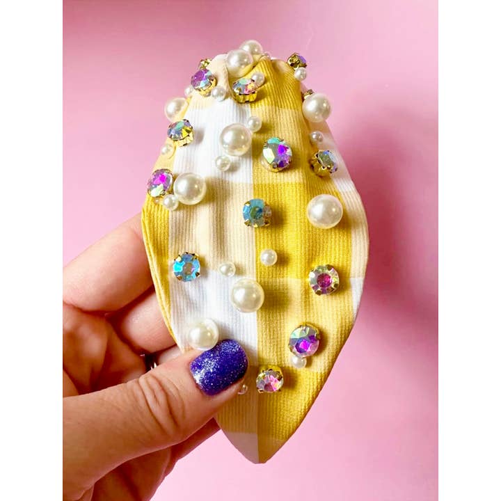 Sandy + Rizzo - Wholesale Fashion Headband - Women's - Yellow Gingham Embellished Headband