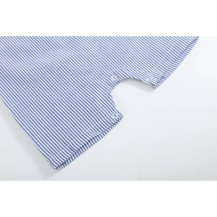 Lil Cactus - Wholesale Overalls - Baby - Blue Seersucker Baseball Smocked Shortalls5